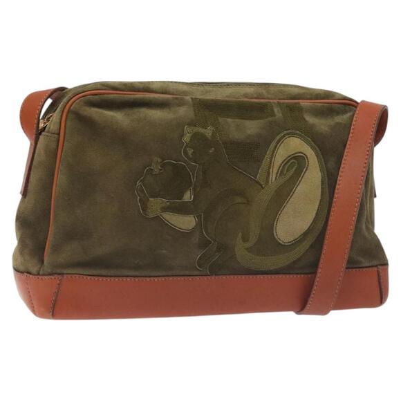 FENDI Shoulder Bag Suede Leather Khaki Gold - Picture 1 of 12